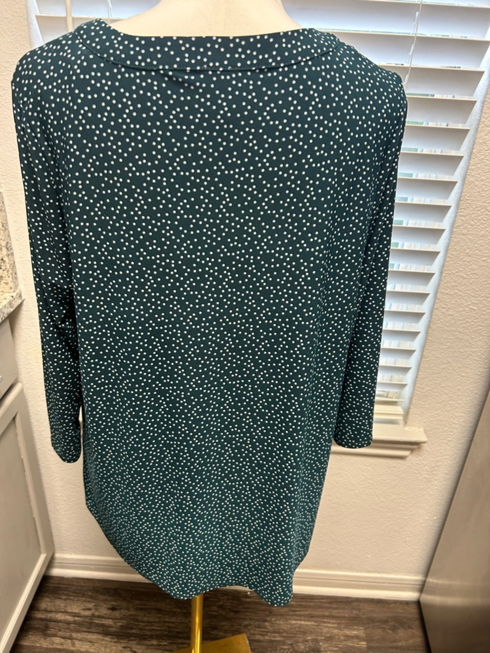 Anne Klein Dark Teal Polka Dot Long-Sleeve Swing Shirt - Picture 7 of 8